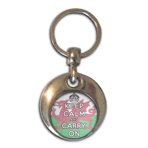 Wales Flag Keep Calm and Carry On - Round Metal Key Ring Wales Flag Keep Calm and Carry On - Round Metal Key Ring