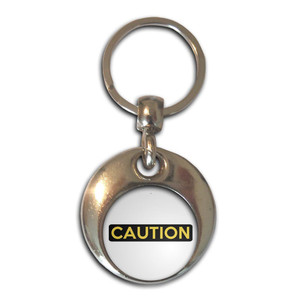 Caution - Round Metal Key Ring