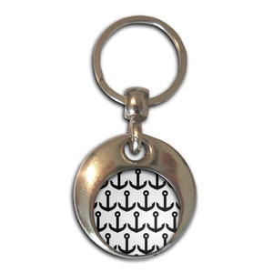 Anchor Black Pattern - Round Metal Key Ring