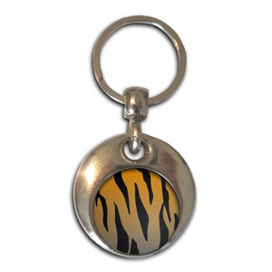 Tiger Print Pattern - Round Metal Key Ring