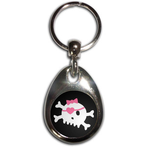 Black Skull with Bow - Tear Drop Metal Key Ring