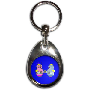 Blue Robot Couple - Tear Drop Metal Key Ring