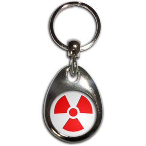 Red Nuclear Symbol - Tear Drop Metal Key Ring Red Nuclear Symbol - Tear Drop Metal Key Ring
