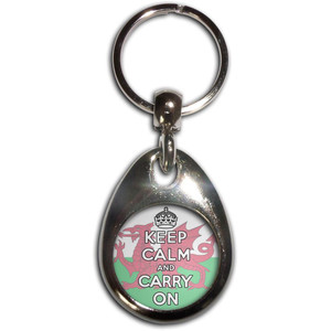 Wales Flag Keep Calm and Carry On - Tear Drop Metal Key Ring