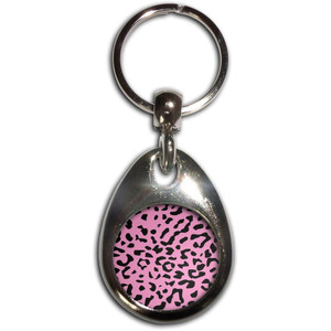 Pink Leopard Print - Tear Drop Metal Key Ring