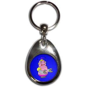 Blue Girl Robot - Tear Drop Metal Key Ring Blue Girl Robot - Tear Drop Metal Key Ring