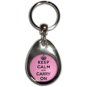 Pink Keep Calm and Carry On - Tear Drop Metal Key Ring