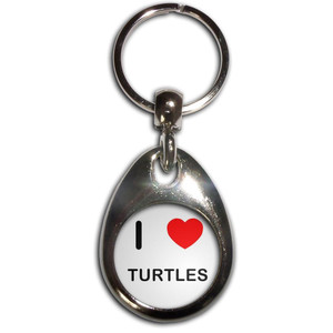 I Love Turtles - Tear Drop Metal Key Ring