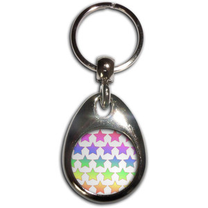 Rainbow Star Pattern - Tear Drop Metal Key Ring Rainbow Star Pattern - Tear Drop Metal Key Ring