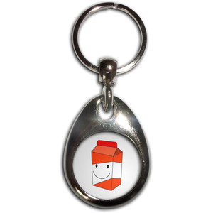 Orange Juice Carton - Tear Drop Metal Key Ring