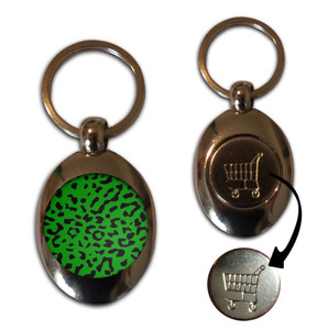 Green Leopard Print - Silver £1/€1 Shopping Key Ring