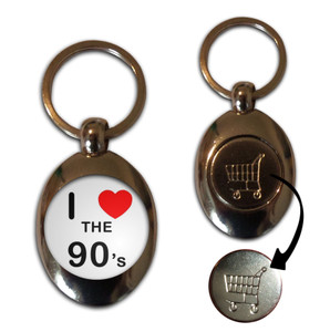 I Love Heart The 90's - Silver £1/€1 Shopping Key Ring