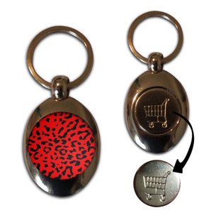 Red Leopard Print - Silver £1/€1 Shopping Key Ring