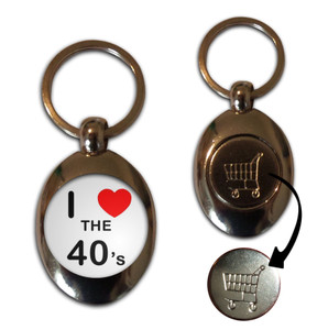 I Love Heart The 40's - Silver £1/€1 Shopping Key Ring