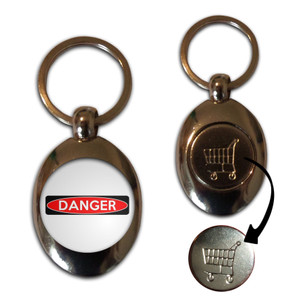 Danger - Silver £1/€1 Shopping Key Ring Danger - Silver £1/€1 Shopping Key Ring