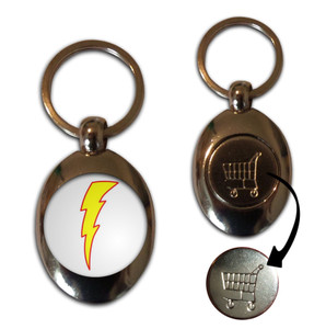 Lightning Bolt White - Silver £1/€1 Shopping Key Ring