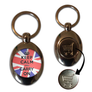 UK Keep Calm and Carry On - Silver £1/€1 Shopping Key Ring UK Keep Calm and Carry On - Silver £1/€1 Shopping Key Ring