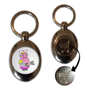 White Girl Robot - Silver £1/€1 Shopping Key Ring