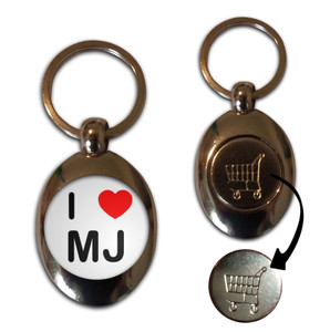 I Love Heart MJ - Silver £1/€1 Shopping Key Ring