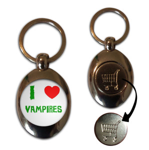 I Love Heart Vampires - Silver £1/€1 Shopping Key Ring