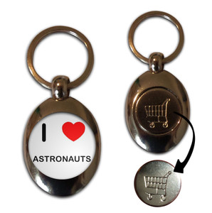 I Love Heart Astronauts - Silver £1/€1 Shopping Key Ring