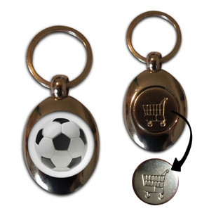 Football - Silver £1/€1 Shopping Key Ring