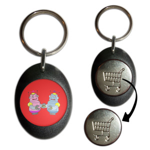 Red Robot Couple - Shopping Trolley Key Ring