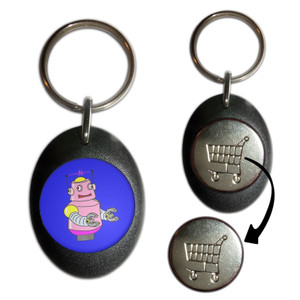 Blue Girl Robot - Shopping Trolley Key Ring