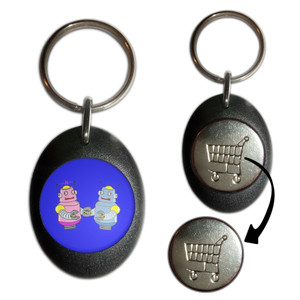 Blue Robot Couple - Shopping Trolley Key Ring Blue Robot Couple - Shopping Trolley Key Ring