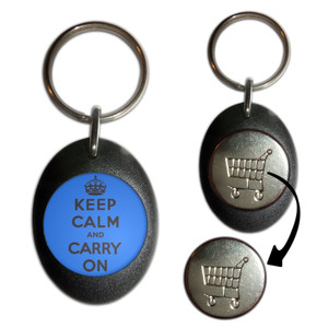 Blue Keep Calm and Carry On - Shopping Trolley Key Ring