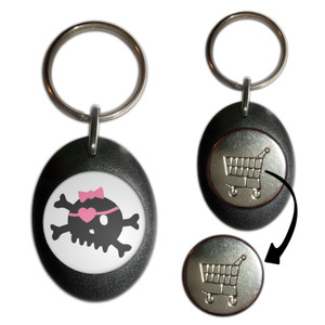 White Skull with Bow - Shopping Trolley Key Ring White Skull with Bow - Shopping Trolley Key Ring