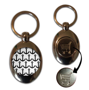 Anchor Black Pattern - Silver £1/€1 Shopping Key Ring