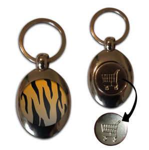 Tiger Print Pattern - Silver £1/€1 Shopping Key Ring