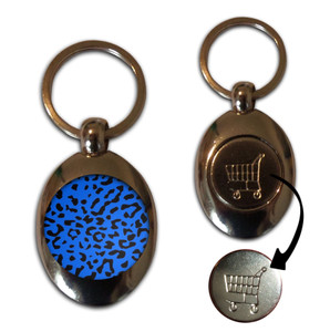 Blue Leopard Print - Silver £1/€1 Shopping Key Ring