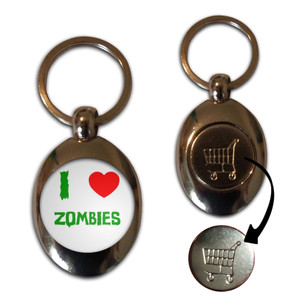 I Love Heart Zombies - Silver £1/€1 Shopping Key Ring