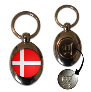 Denmark Flag - Silver £1/€1 Shopping Key Ring Denmark Flag - Silver £1/€1 Shopping Key Ring