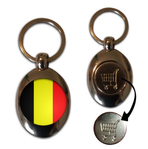 Belgium Flag - Silver £1/€1 Shopping Key Ring