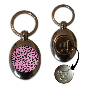 Pink Leopard Print - Silver £1/€1 Shopping Key Ring