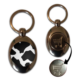 Cow Pattern - Silver £1/€1 Shopping Key Ring