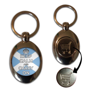 Scotland Flag Keep Calm and Carry On - Silver £1/€1 Shopping Key Ring Scotland Flag Keep Calm and Carry On - Silver £1/€1 Shopping Key Ring