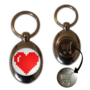 Pixel Heart - Silver £1/€1 Shopping Key Ring