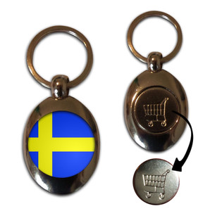 Sweden Flag - Silver £1/€1 Shopping Key Ring