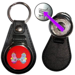 Red Robot Couple - Hidden £1/€1 Shopping Token Medallion Key Ring