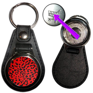 Red Leopard Print - Hidden £1/€1 Shopping Token Medallion Key Ring Red Leopard Print - Hidden £1/€1 Shopping Token Medallion Key Ring