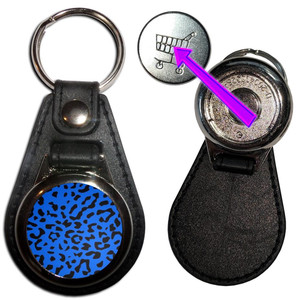 Blue Leopard Print - Hidden £1/€1 Shopping Token Medallion Key Ring Blue Leopard Print - Hidden £1/€1 Shopping Token Medallion Key Ring