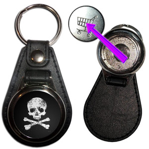 Distressed Skull and Crossbones - Hidden £1/€1 Shopping Token Medallion Key Ring Distressed Skull and Crossbones - Hidden £1/€1 Shopping Token Medallion Key Ring