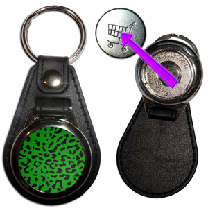 Green Leopard Print - Hidden £1/€1 Shopping Token Medallion Key Ring Green Leopard Print - Hidden £1/€1 Shopping Token Medallion Key Ring