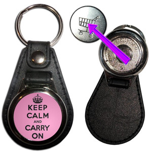Pink Keep Calm and Carry On - Hidden £1/€1 Shopping Token Medallion Key Ring Pink Keep Calm and Carry On - Hidden £1/€1 Shopping Token Medallion Key Ring