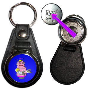 Blue Girl Robot - Hidden £1/€1 Shopping Token Medallion Key Ring