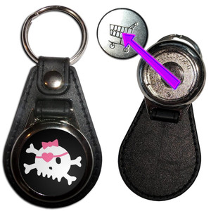 Black Skull with Bow - Hidden £1/€1 Shopping Token Medallion Key Ring Black Skull with Bow - Hidden £1/€1 Shopping Token Medallion Key Ring
